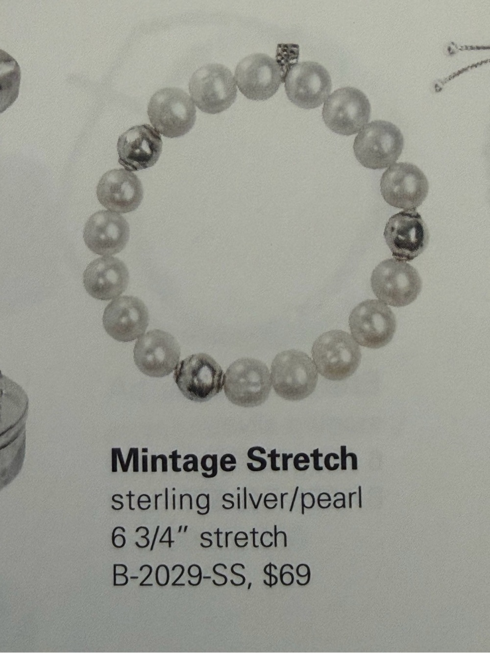 Grace & Heart MINTAGE STRETCH Bracelet Sterling Silver Pearl 6 3/4”B2029 SS NEW - Picture 3 of 3